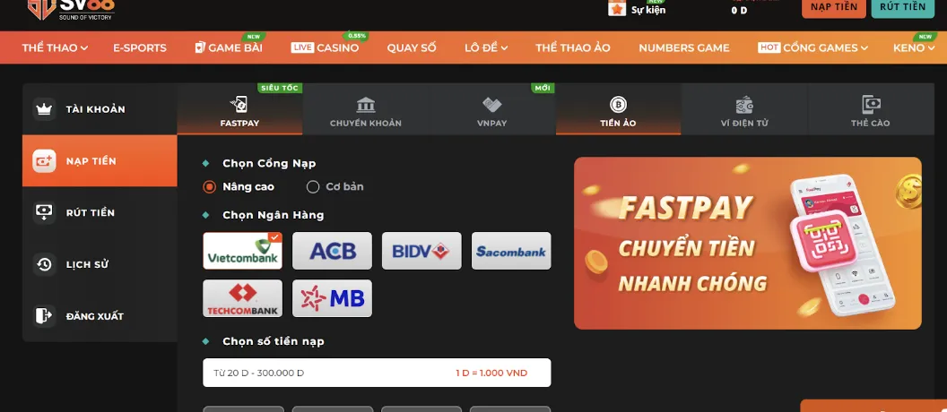 Hướng dẫn cách nạp và rút tiền nhanh chóng tại SV88